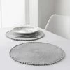 B&M Grey Round Pom Pom Placemats 4pk -Kitchen Supplies Store 355688 4pk grey round placemats with pom poms
