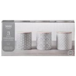 B&M Embossed Geometric Storage Canisters 3pc -Kitchen Supplies Store 356821 storage canisters geo grey 5