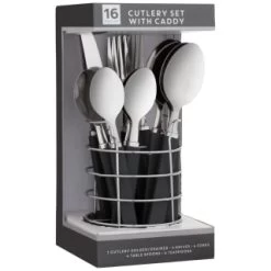 B&M Cutlery Set With Caddy 16pc - Black