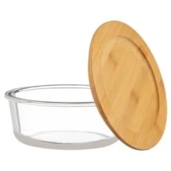 B&M Round Glass Food Container With Bamboo Lid -Kitchen Supplies Store 376821 round glass food container