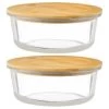 B&M Round Glass Food Containers With Bamboo Lid 2pk -Kitchen Supplies Store 376822 2 round glass food containers 2