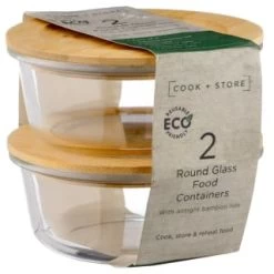 B&M Round Glass Food Containers With Bamboo Lid 2pk -Kitchen Supplies Store 376822 2 round glass food containers 5
