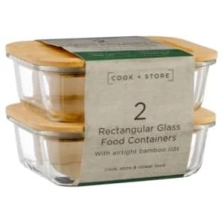 B&M Rectangular Glass Food Containers With Bamboo Lids 2pk -Kitchen Supplies Store 376824 2pk regular glass food containers1
