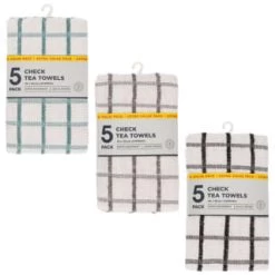 B&M Essentials Check Tea Towels - Black 5pk -Kitchen Supplies Store 380235 5pk check tea towels main