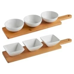 B&M Set Of 3 Serving Bowls With Bamboo Tray - Square 12 B&M Set Of 3 Serving Bowls With Bamboo Tray - Square -Kitchen Supplies Store 380368 3pk serving boards with bamboo tray main