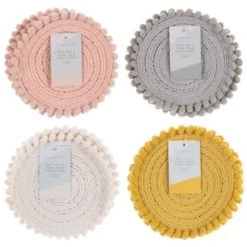 B&M Pom Pom Coasters - Grey 4pk -Kitchen Supplies Store 380383 380384 380492 380495 4pk harmony pom pom coasters