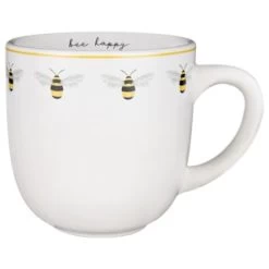 B&M Bee Happy Printed Mugs - 4pk -Kitchen Supplies Store 380506 4pk printed mugs bee happy white