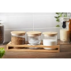 B&M Natural Home Glass Jars In Bamboo Stand 3pk -Kitchen Supplies Store 380530 3pk natural home glass jars in bamboo stand 2