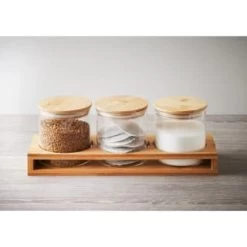 B&M Natural Home Glass Jars In Bamboo Stand 3pk -Kitchen Supplies Store 380530 3pk natural home glass jars in bamboo stand