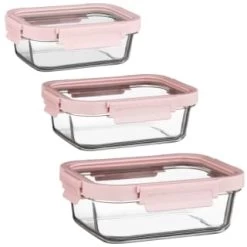 B&M Pink Glass Food Container - Small -Kitchen Supplies Store 380659 380660 380661 glass food container pink large