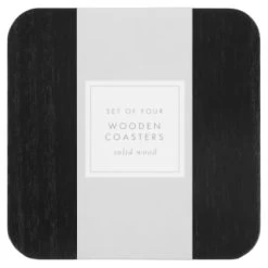 B&M Black Wooden Coasters 4pk