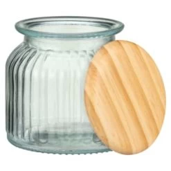 B&M Small Ribbed Glass Jar With Wooden Lid -Kitchen Supplies Store 394427 ribbed glass jar with wooden lid small