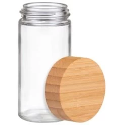 B&M Set Of 4 Glass Spice Jars With Bamboo Wood Base -Kitchen Supplies Store 394437 set of 4 glass spice jars with bamboo wood lid and base 2