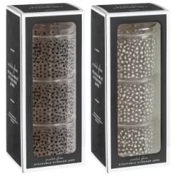 B&M Printed Glass Stackable Storage Jars 3pc - White 13 B&M Printed Glass Stackable Storage Jars 3pc - White -Kitchen Supplies Store 396484 3pk printed glass stackable storage jars group