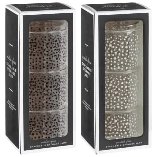 B&M Printed Glass Stackable Storage Jars 3pc - White 8 B&M Printed Glass Stackable Storage Jars 3pc - White - Image 6