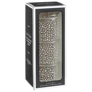 B&M Printed Glass Stackable Storage Jars 3pc - White 3 B&M Printed Glass Stackable Storage Jars 3pc - White